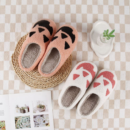 Halloween Pumpkin Slippers — main hero shot of soft cotton‑style TPR slip‑ons with novelty pumpkin design, unisex indoor footwear for Halloween parties
