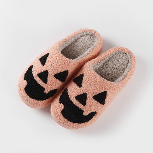 Halloween Pumpkin Slippers — main hero shot of soft cotton‑style TPR slip‑ons with novelty pumpkin design, unisex indoor footwear for Halloween parties