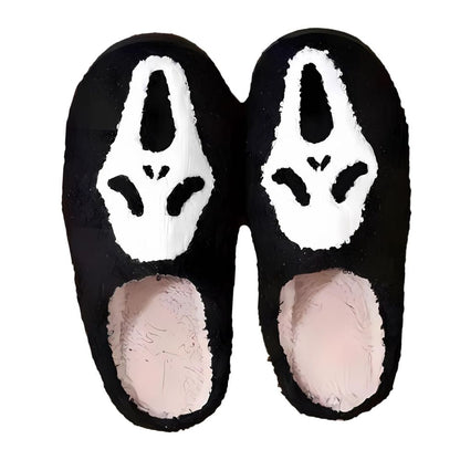 Halloween Ghost Plush Slippers side view showing plush texture and embroidered ghost face soft cosy indoor slippers for men and women