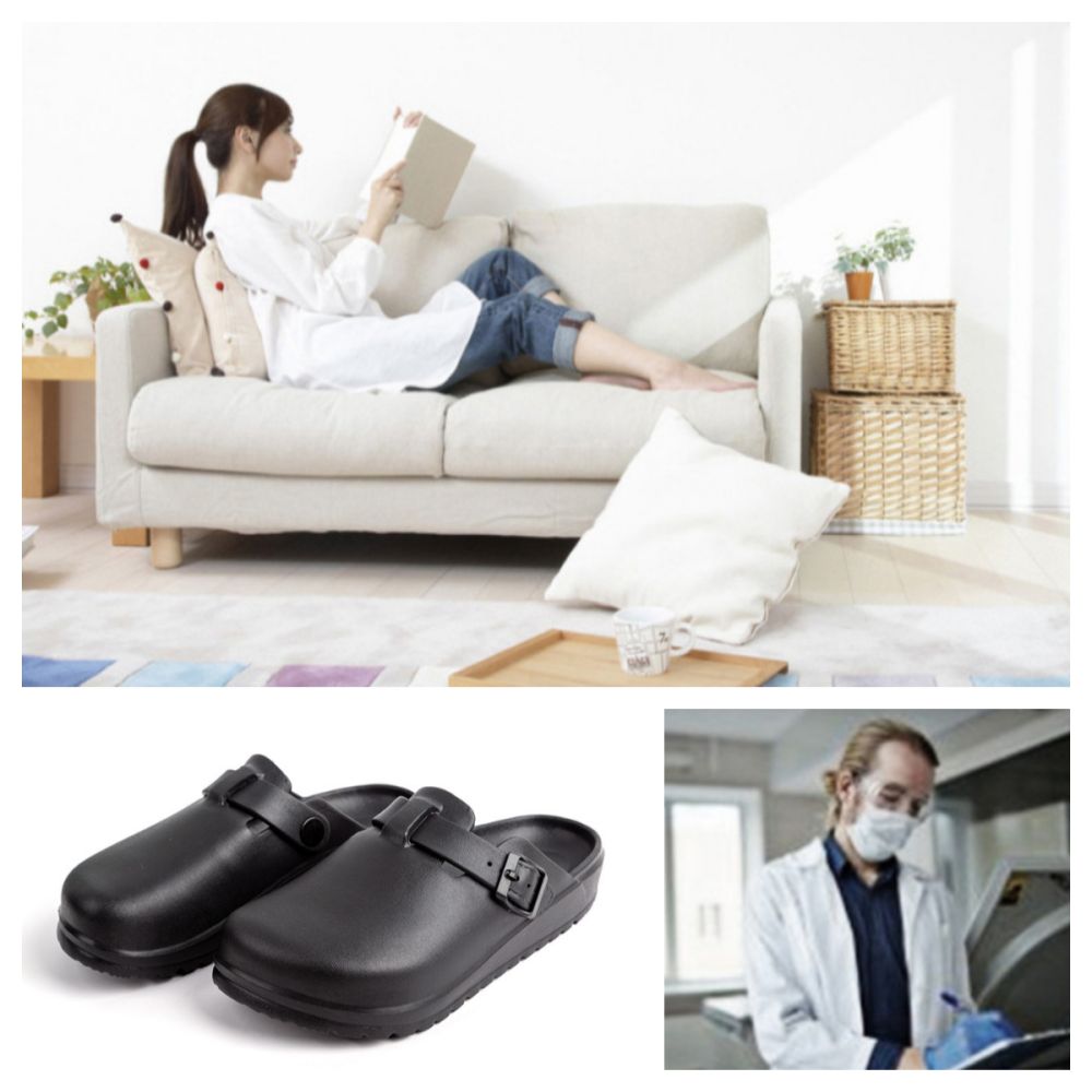 Rear view of EVA clogs showing adjustable buckle strap and secure heel fit to reduce stress and improve walking comfort during long shifts