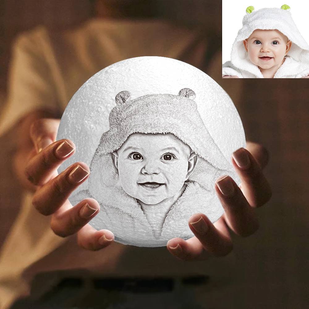 Close-up of USB charging port and built-in battery on personalised photo moon lamp, offers approximately 6–8 hours runtime after full charge