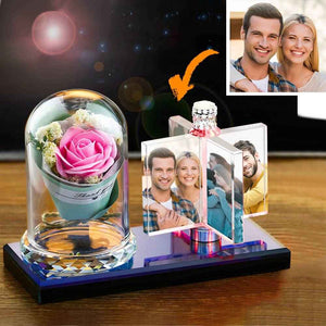 Custom Rotating Windmill Light Crystal Photo Frame with Romantic Rose