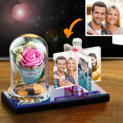 Custom Rotating Windmill Light Crystal Photo Frame with Romantic Rose