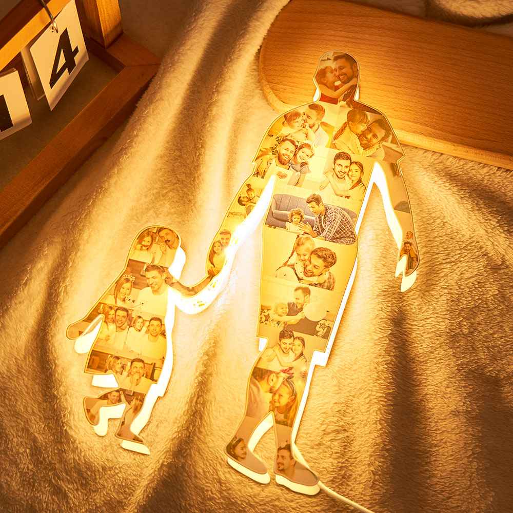 Personalized Photo Collage Night Light Custom Hand In Hand Pictures Lamp Father's Day Gift