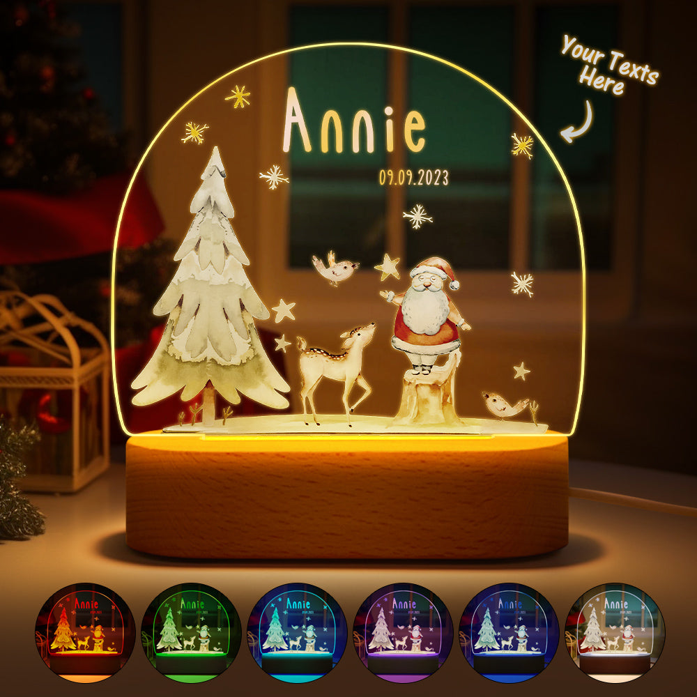 Personalised Santa & Elk Christmas Tree Night Light - Custom Name Desk Lamp