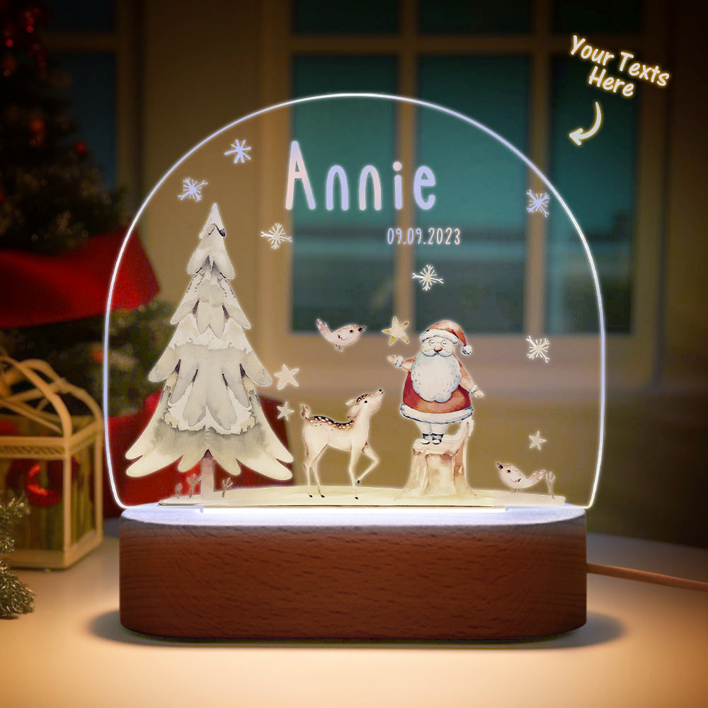 Personalised Santa & Elk Christmas Tree Night Light - Custom Name Desk Lamp
