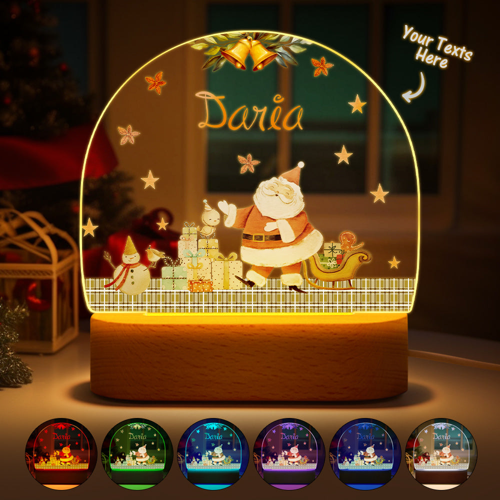 Personalised Santa & Elk Christmas Tree Night Light - Custom Name Desk Lamp
