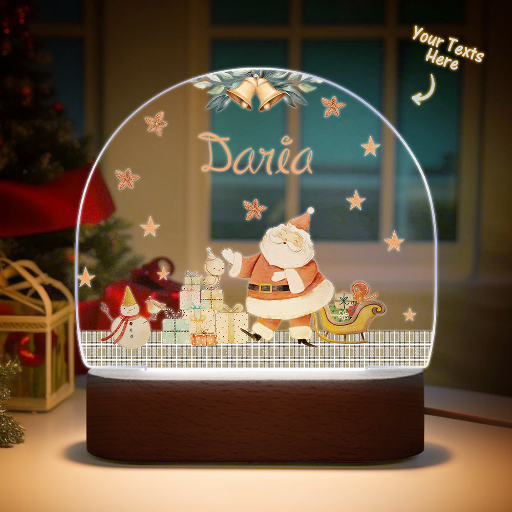 Personalised Santa & Elk Christmas Tree Night Light - Custom Name Desk Lamp