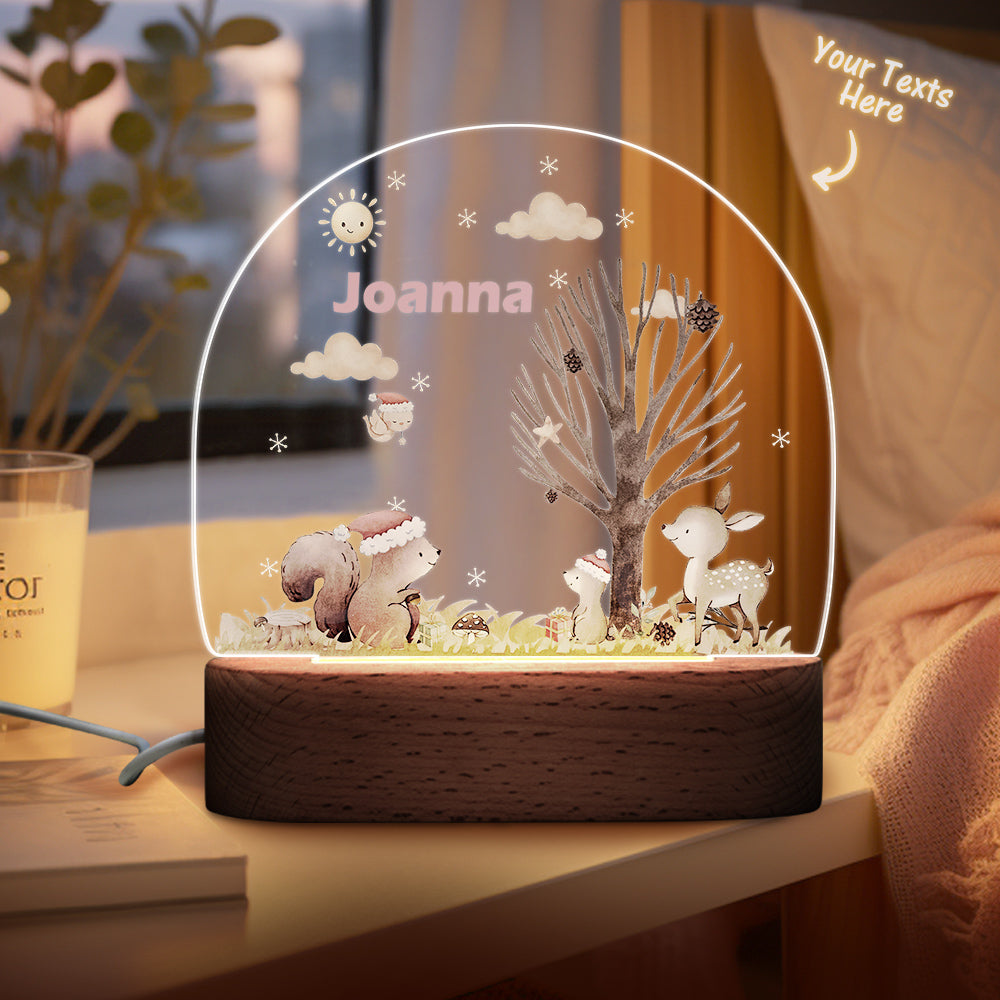 Personalised Santa & Elk Christmas Tree Night Light - Custom Name Desk Lamp