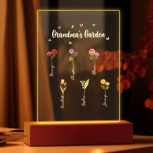 Personalized Night Light Grandma's Garden Birth Month Flower Gift