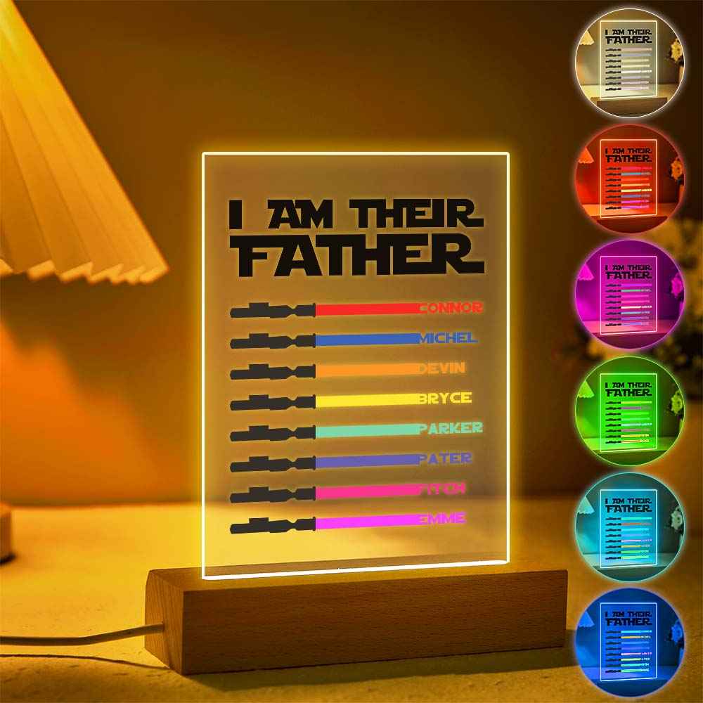 Personalized 8 Names I Am Their Father Night Light Acrylic Light Saber Plaque Father's Day Gifts