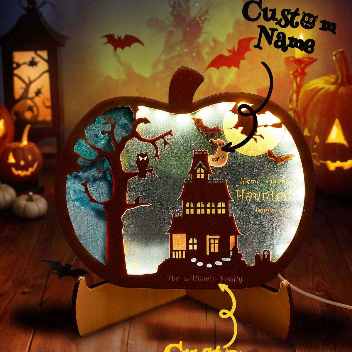 Personalized Halloween Light with Family Name Halloween Decorations Night Light Gifts for Family