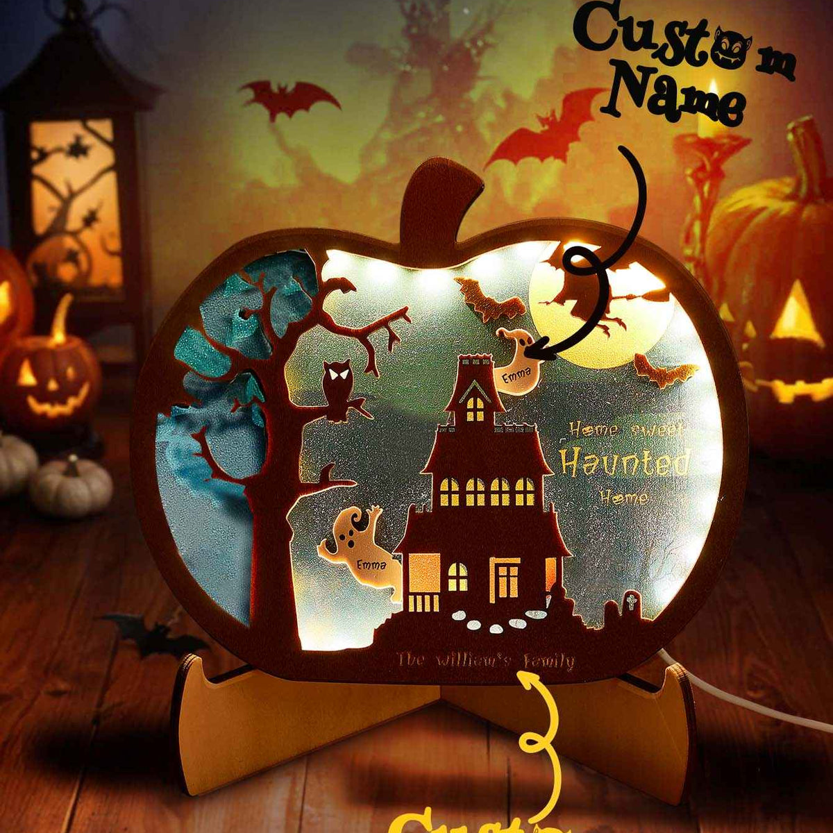Personalized Halloween Light with Family Name Halloween Decorations Night Light Gifts for Family