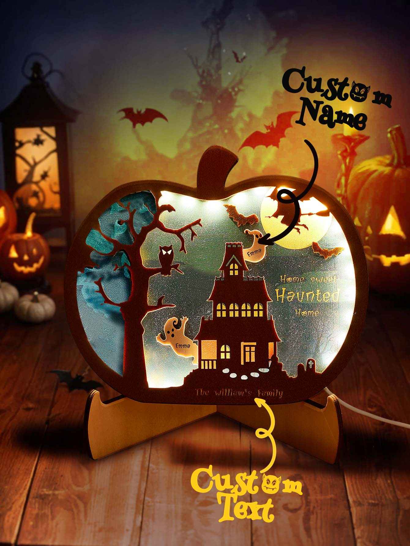 Personalized Halloween Light with Family Name Halloween Decorations Night Light Gifts for Family