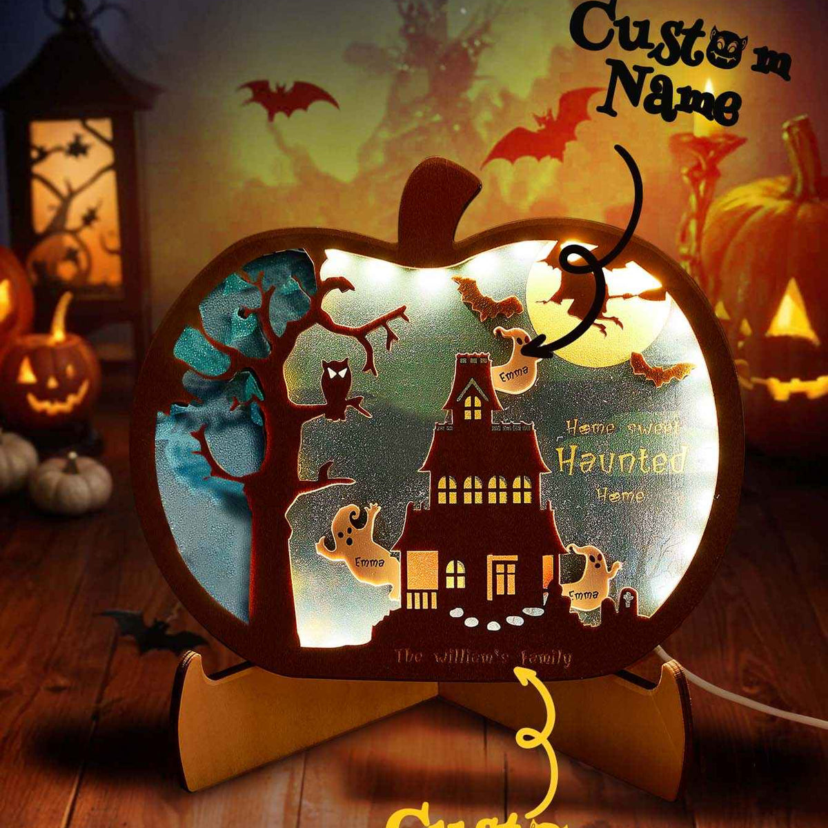 Personalized Halloween Light with Family Name Halloween Decorations Night Light Gifts for Family