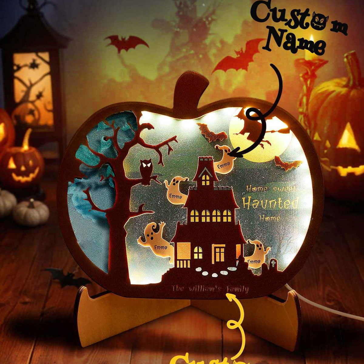 Personalized Halloween Light with Family Name Halloween Decorations Night Light Gifts for Family