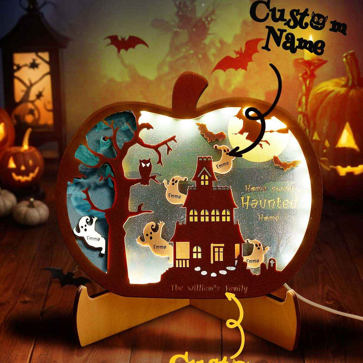 Personalized Halloween Light with Family Name Halloween Decorations Night Light Gifts for Family