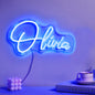 Close-up of LED tubing and script detail on custom personalised neon name lamp — quality personalised neon sign craftsmanship