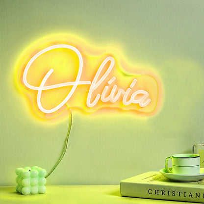 Rear view of custom personalised neon name lamp showing wall-mount brackets and cable management — LED neon sign easy to mount