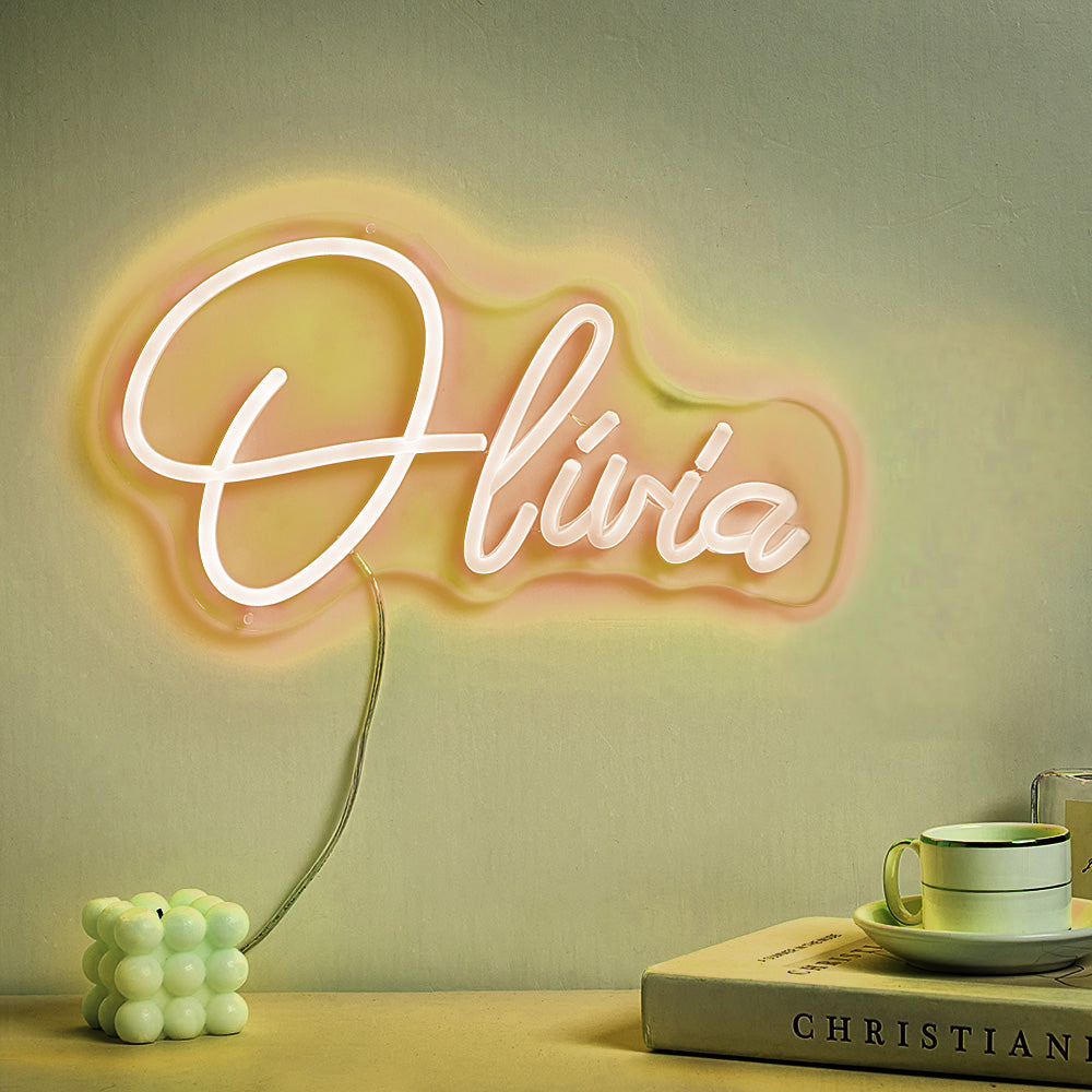 Examples of custom personalised neon name lamp fonts and layouts — LED neon sign customisation options for names and words