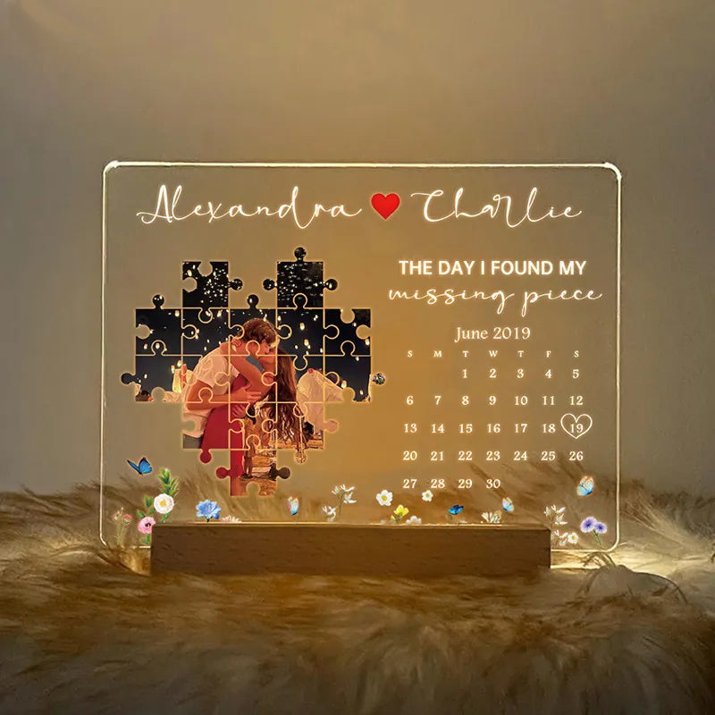 Personalised 'The Day I Found My Missing Piece' LED Light Frame - Romantic Valentine's Gift