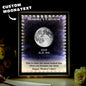 Front view of the Moon Phase Light Box Mirror, premium glass frame and illuminated moon phase art