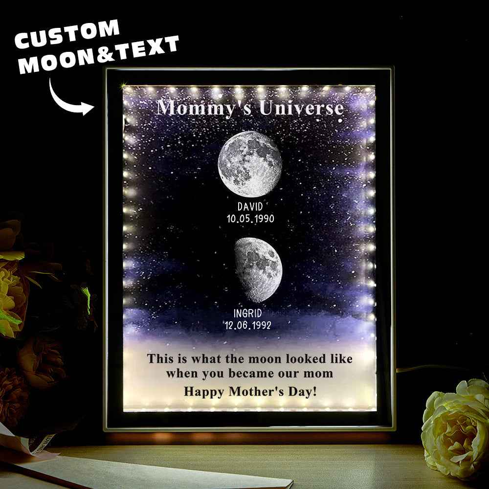 Starry Night Customize Birth Moon Phase Mirror Light Box Mother's Day Gifts Mommy's Universe