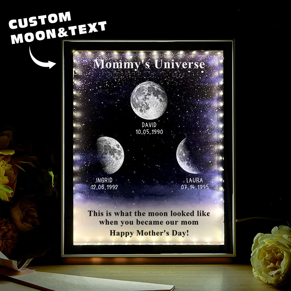 Detail of the moon phase dial in the Moon Phase Light Box Mirror with glass edge