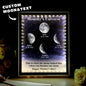 Moon Phase Light Box Mirror in premium glass with an illuminated starry night design showing the exact birth date moon phase