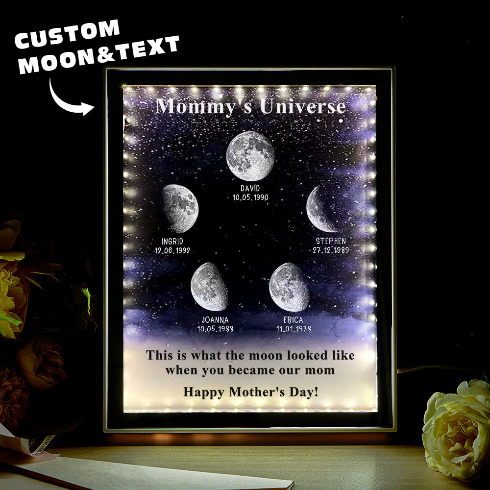 Moon Phase Light Box resting on a surface, softly glowing against a minimal backdrop