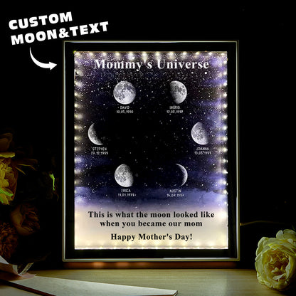 Side view of the Moon Phase Light Box Mirror showing depth and premium glass