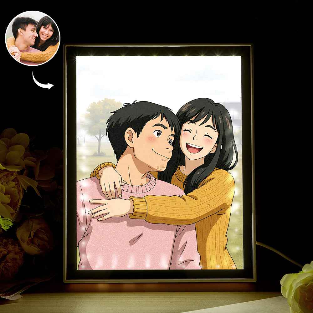 Personalized Mirror Night Light Custom Photo Gibli Style Couple Gifts