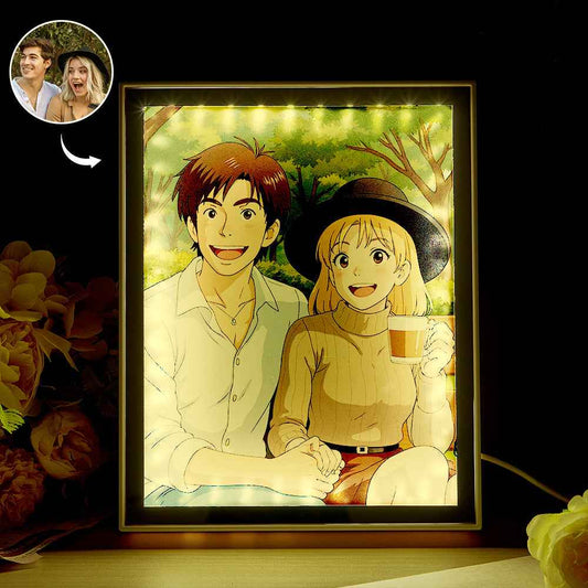 Personalized Mirror Night Light Custom Photo Gibli Style Couple Gifts