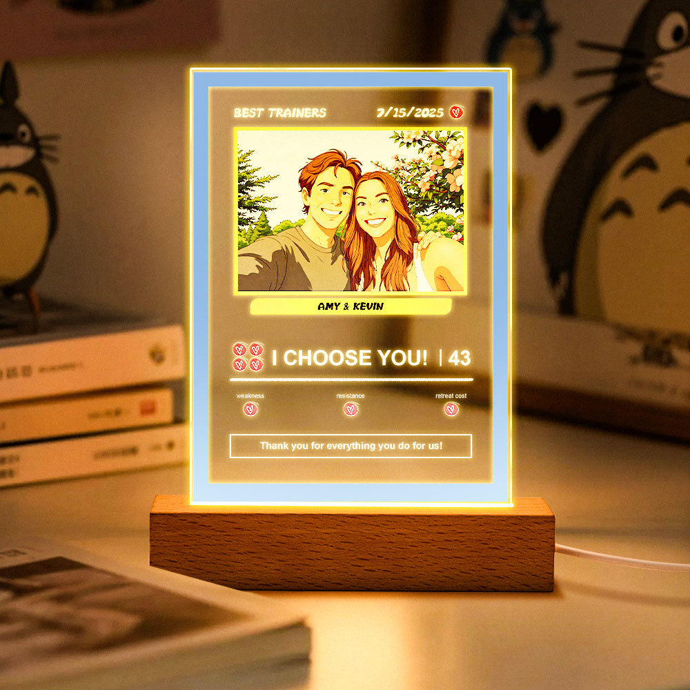 Close-up of the photo insertion on the personalised lamp's acrylic panel, illustrating high-resolution image quality.