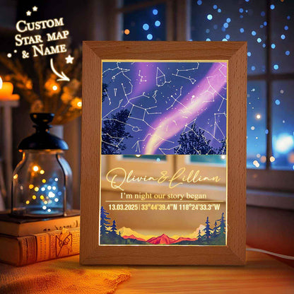Custom Star Map Night Light Acrylic Lamp with Date Text and Wooden Base Home Decor for Valentine’s Day Anniversary Gift for Couples