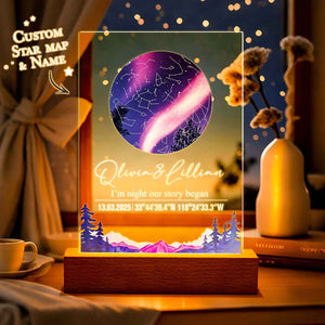 Custom Star Map Night Light Acrylic Lamp with Date Text and Wooden Base Home Decor for Valentine’s Day Anniversary Gift for Couples