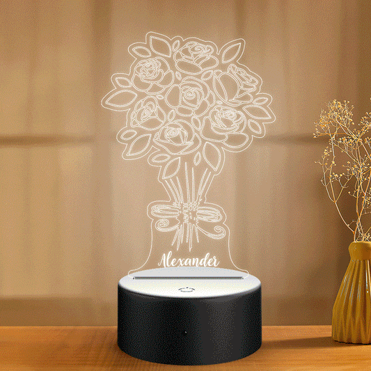 Personalised 3D Flower Name Night Light - Unique Gift for Mother