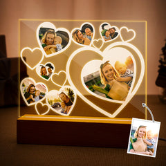 Personalised Multi-Photo Heart Lamp Night Light with Wooden Base