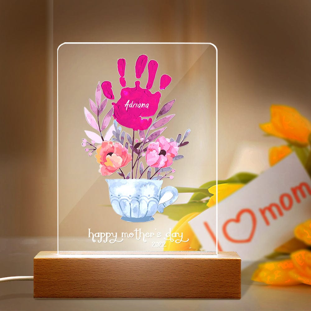 Personalised Name & Date Night Light with Handprint - Custom Mother's Day Gift Lamp