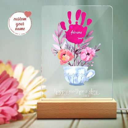 Personalised Name & Date Night Light with Handprint - Custom Mother's Day Gift Lamp