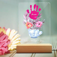 Personalised Name & Date Night Light with Handprint - Custom Mother's Day Gift Lamp