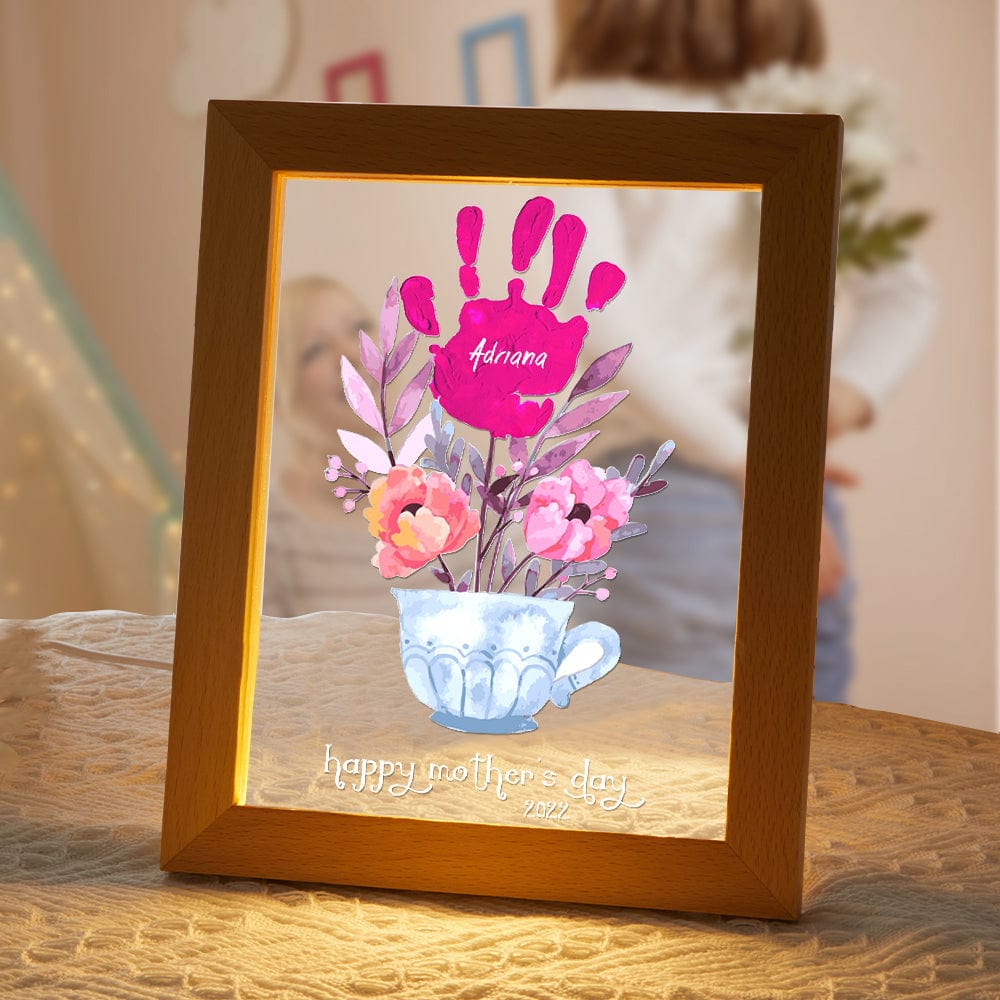 Personalised Name & Date Night Light with Handprint - Custom Mother's Day Gift Lamp