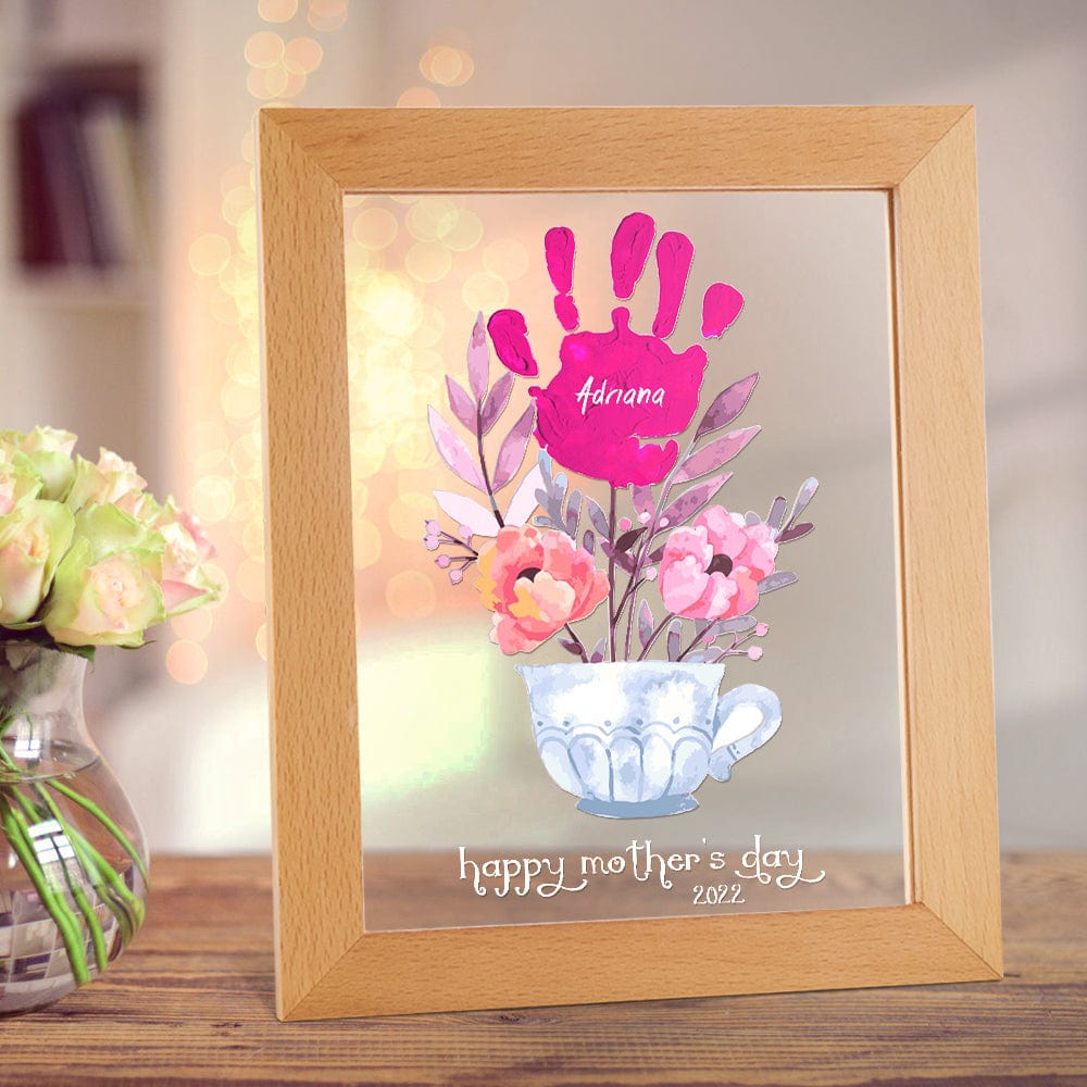 Personalised Name & Date Night Light with Handprint - Custom Mother's Day Gift Lamp