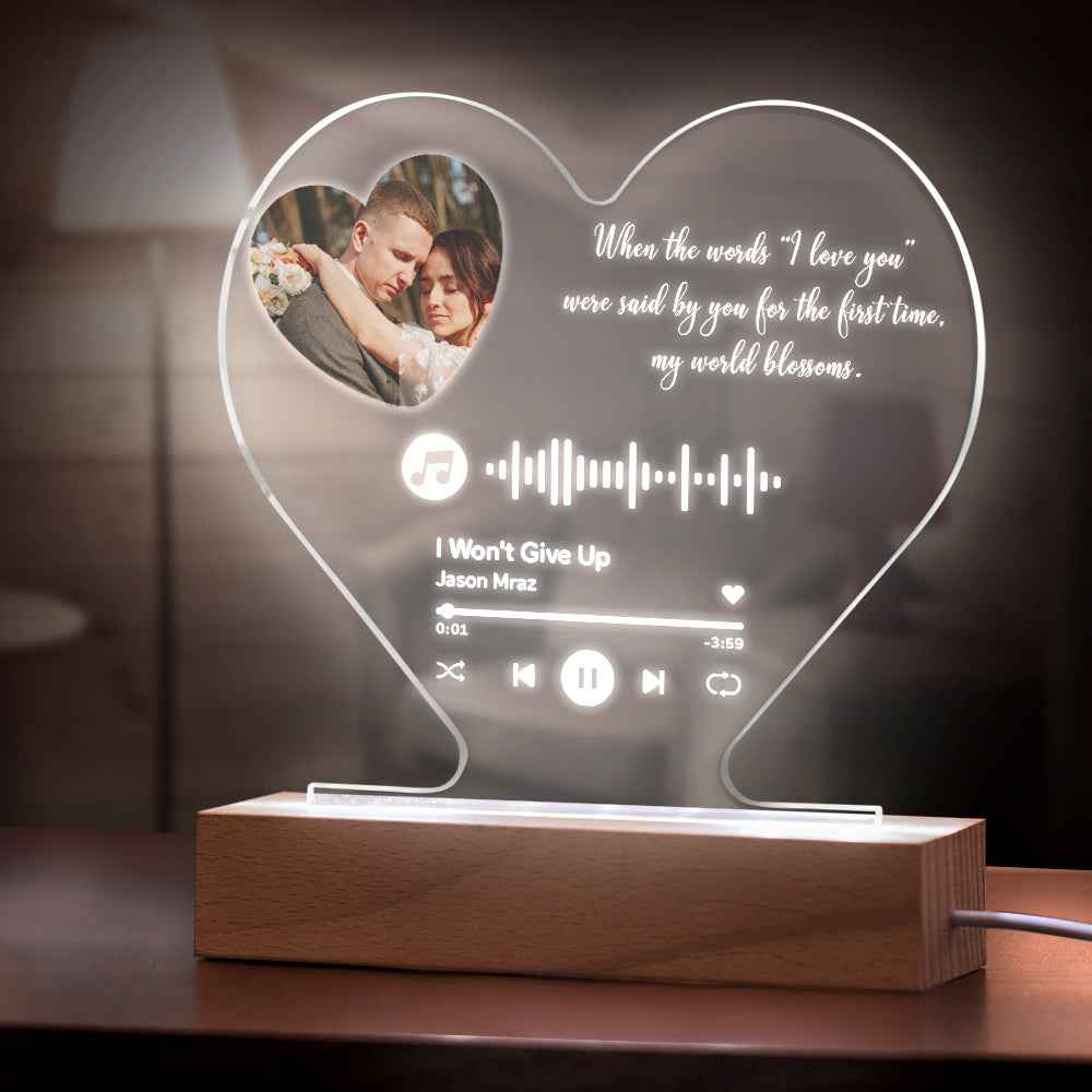 Love Gifts Custom Heart-Shaped Code Music Plaque Night Light Engraved Text Plaque