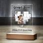 Acrylic music plaque with personalised photo and optional tune, displayed with heart photo keyring — unique anniversary or memorial keepsake