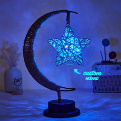 Custom Engraved Name Night Light Star Moon Hemp Rope Decorate Gifts