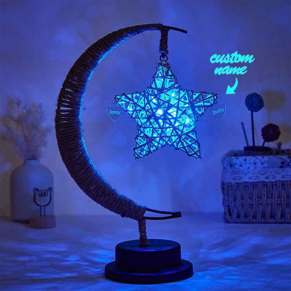Custom Engraved Name Night Light Star Moon Hemp Rope Decorate Gifts