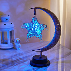 Personalised Engraved Name Night Light - Star & Moon Hemp Rope Decoration