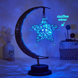 Custom Engraved Name Night Light Star Moon Hemp Rope Decorate Gifts