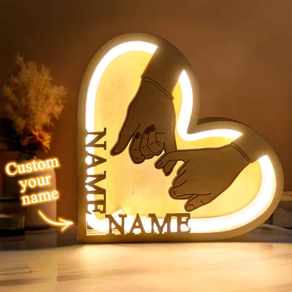 Personalized Couple Name Hand In Hand Wooden Heart Lamp